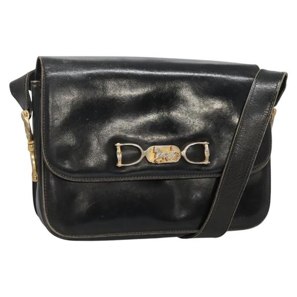 CELINE Shoulder Bag Leather Black Auth 76080 - Picture 1 of 16